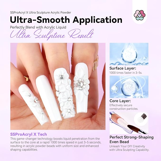 SAVILAND Long-Lasting White Acrylic Powder: Smoother Keratin Nail Powder 2024 Blending Tech 5.29oz for DIY Sculpture Extension Carving 3D Art Tech Salon