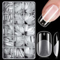 300pc Medium Round Square Nail Tips, Soft Gel Nail Tip Fake Nails Squoval Artificial Fingernail, 15 Sizes Full Cover Clear Press on Nail Medium Square Acrylic Nails Tips for Nail Extension