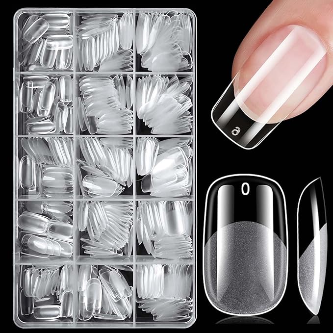 300pc Medium Round Square Nail Tips, Soft Gel Nail Tip Fake Nails Squoval Artificial Fingernail, 15 Sizes Full Cover Clear Press on Nail Medium Square Acrylic Nails Tips for Nail Extension