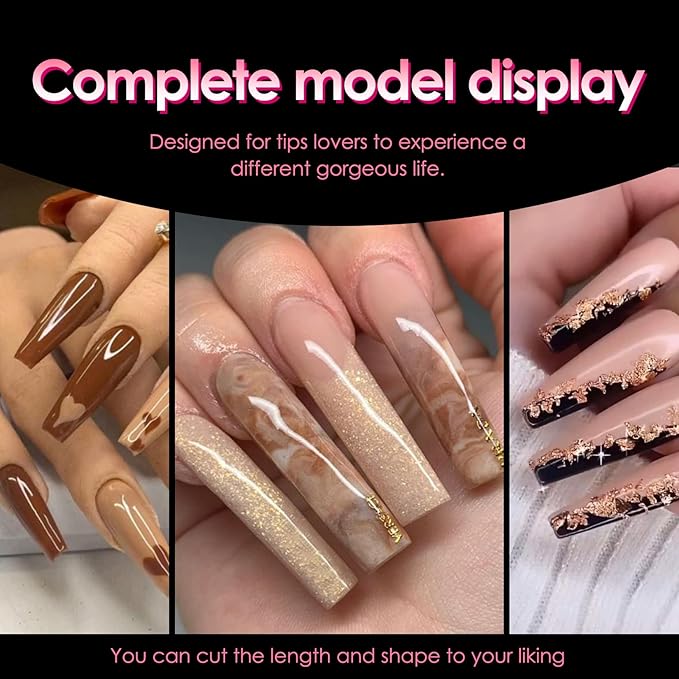 Ranrose Long Straight Nails Tips,240PCS Full Cover Soft Gel Nail Tips for Acrylic Nails Professional 12 Size Pre-shaped XXL Straight Shape False Nail Half Matte Fake Nail for Press On Nail Extensions