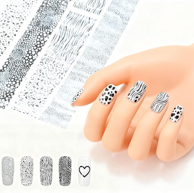 20 Rolls Lace Nail Foil, 4 Boxes Black and White Nail Art Foil Decals Sheet, Holographic Transfer Foils Stickers Paper Nails Supply for Women Girls Acrylic Manicure Wraps Decoration