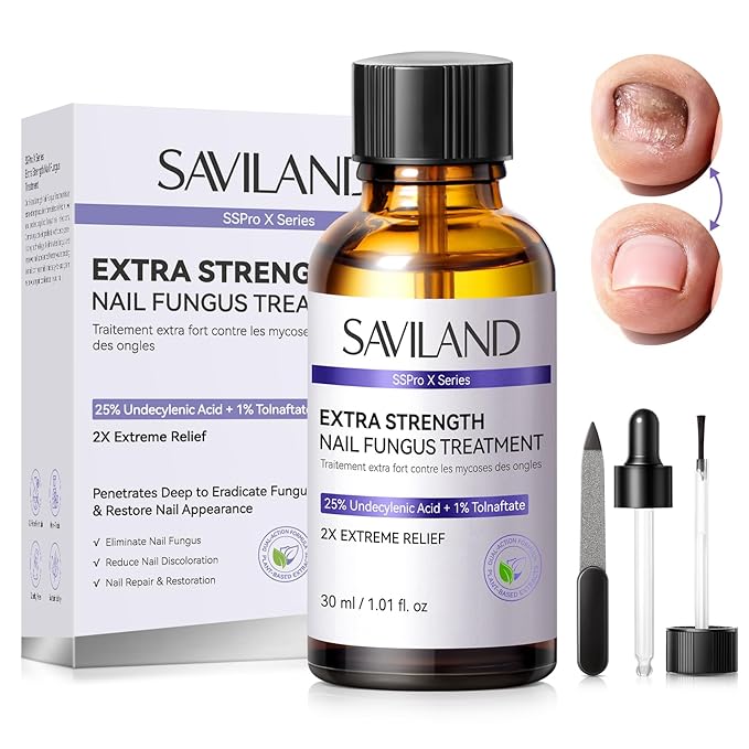 SAVILAND Toenail Fungus Treatment Extra Strength: 2X Extreme Nail Repair for Discolored and Damaged Nails Toenail Softener Yellow Toenail Foot Toe Thick Nail Fungus Treatments Solution 1 fl oz