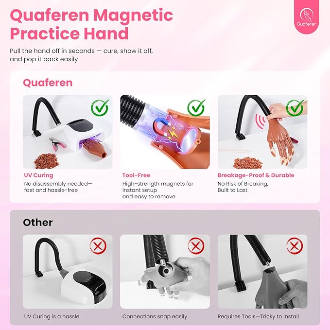 Magnetic Practice Hand for Acrylic Nails Detachable Mannequin Hand Movable Fake Hand for Trainning Manicure Hand with Flexible Fingers, Nail Tips, Brushes, Files and Clipper for Beginners Salon Home