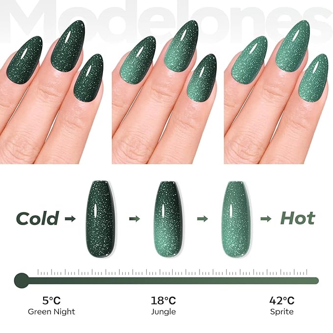 modelones Gel Nail Polish Green Sage Color Changing Mood Temperature Change Deep Green Nail Polish Gel Soak Off Nail Art 15ML