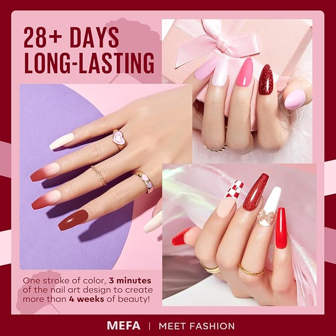 MEFA Gel Nail Polish Set, 12 Colors Burgundy Red Gel Polish Set Shimmering Red Pink Glitter Nail Polish Soak Off Rosy red Nude Gifts for Women Girl DIY Salon Home Manicure