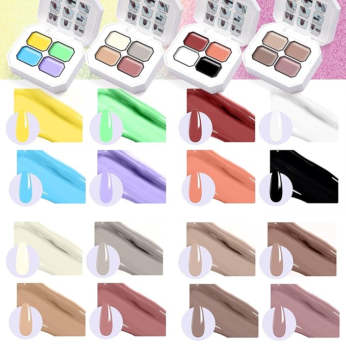 Gradient Gel Nail Set,16 Bright Color for Ombre Almond Nude White＆Black Color for Ombre Nail Polish with Tools Platte Kit, Pat Painting Gel French Nail Manicure No-wipe DIY Art Home Salon