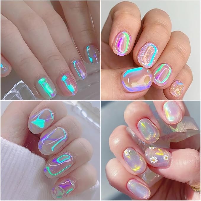 DANNEASY 12 Sheets Aurora Nail Foil Stickers Glass Paper Ice Cellophane Nail Film Foils Holographic Nails Art Stickers Decals Laser Nails Wraps for Women Girls Decoration