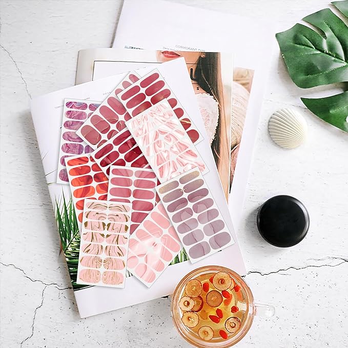 WOKOTO 12 Sheets Red Pink Color Gel Nail Polish Strips Gradient Nail Stickers Full Wraps with File Stick On Nails Gel Wraps for Nail Art Wraps Nail Polish Stickers for Women