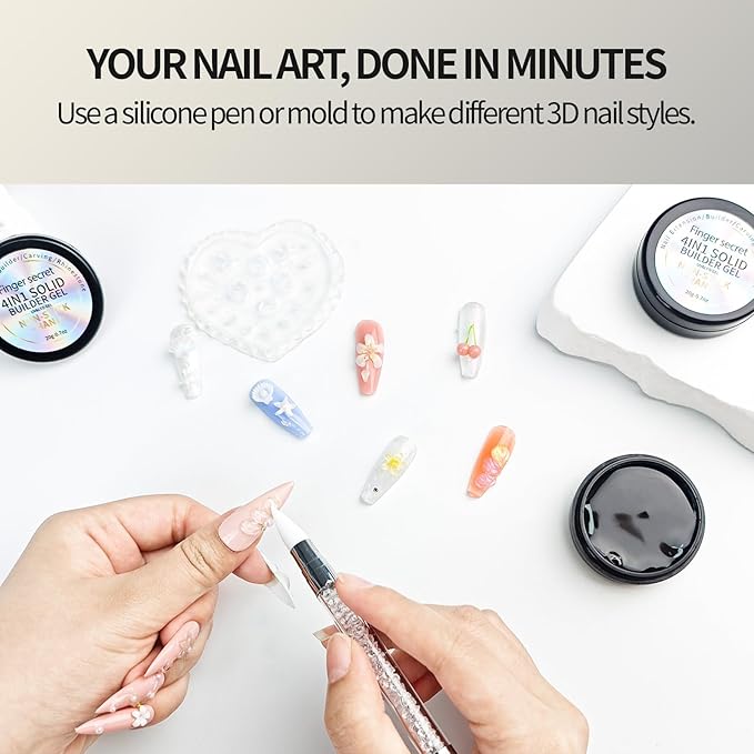 3D Gel Nail Art Kit-Clear Solid Builder Gel for Nails 3D Sculpting Carving Building Modeling Hard Extension for Beginner DIY Salon at Home Cured Needed