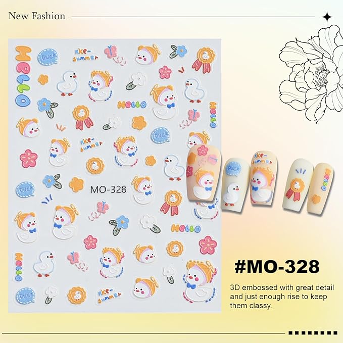 3 Sheets Duck Nail Stickers for Nail Art Cute Duck Designs 3D Self Adhesive Nail Decals for Women DIY Manicure Decoration YX1233