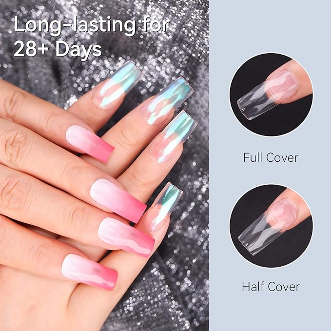 Makartt Medium Square Soft Gel Nail Tips: 120pcs 3D Diamond-Shaped Fake Nails Extension, 12 Sizes Full Cover Clear Press-On Tip, Natural Rhombus Lattice, Suit for Chrome Nail Powder