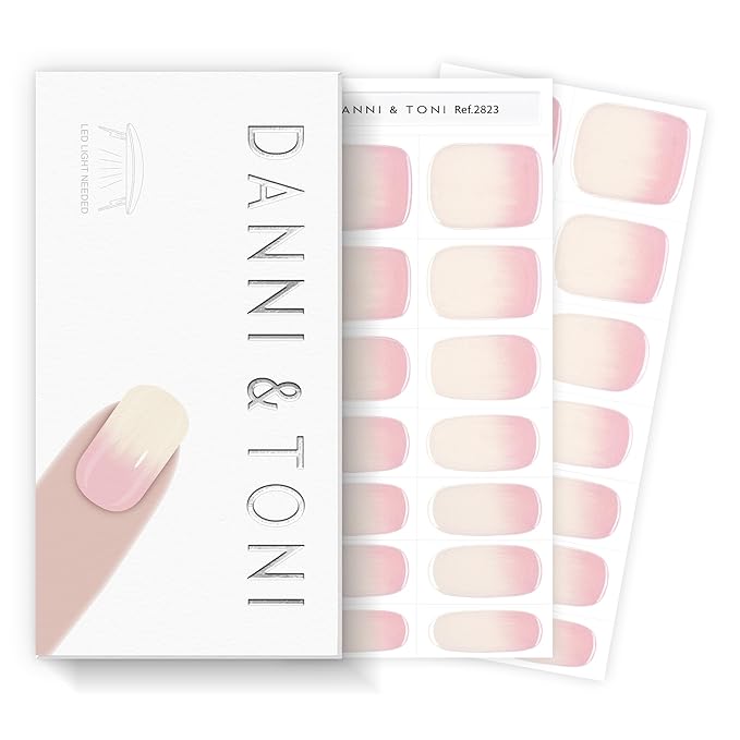 DANNI & TONI Semi Cured Gel Nail Strips Pink-to-White Ombre Gel Nail Wraps 28 Stickers | Baby Ombre