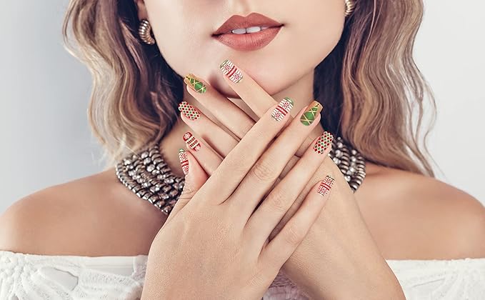 TailaiMei 8 Sheets Christmas Nail Wraps Stickers Nail Polish Strips Self-Adhesive Full Wraps with 2 pcs Nail Files for DIY Nail Art Decals (Celebrate Style)