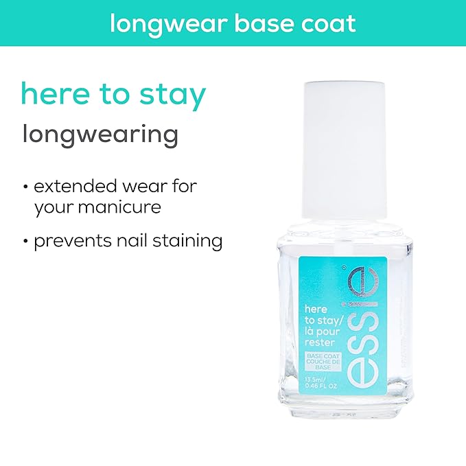 essie salon quality nail care, vegan formula, clear base coat, Here To Stay, 0.46 fl oz