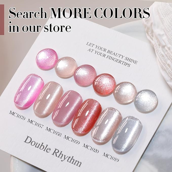 Double Rhythm Cat Eye Gel Polish with Magnet 15ML Holographic Glitter Shimmer Translucent Jelly Color 0.5 OZ Magnetic Gel Polish Salon DIY at Home (Rose Peach-MC1059)