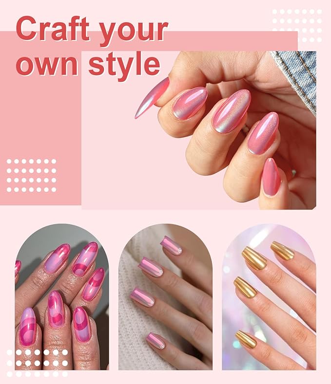 Chrome Nail Powder BISHENGYF -【Fairy Effect】 Gold Chrome Nail Powder Aurora Mermaid White Pearl Pink Chrome Powder for Nails, Metallic Mirror Pigment Glitter Dust for Manicure Decoration DIY