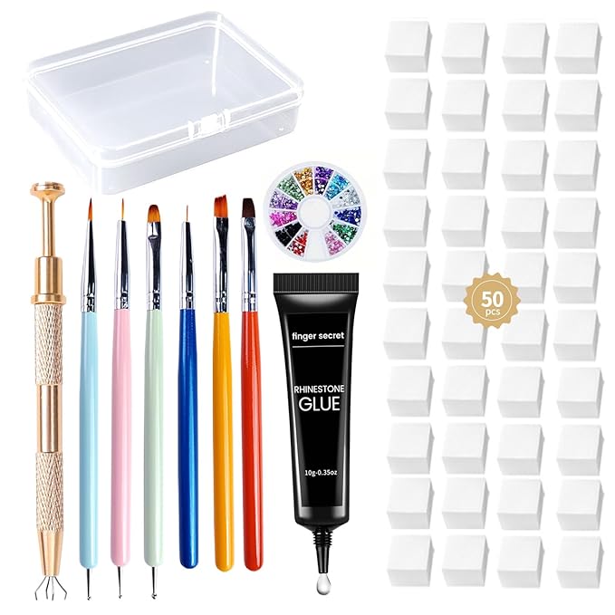 Nail Sponges Set for Ombre Gel Nail Art Tools Set-50Pcs Nail Sponges With Calw Grabbing Pen Nail Art Brush Storage Box for Ombre Painting Gel
