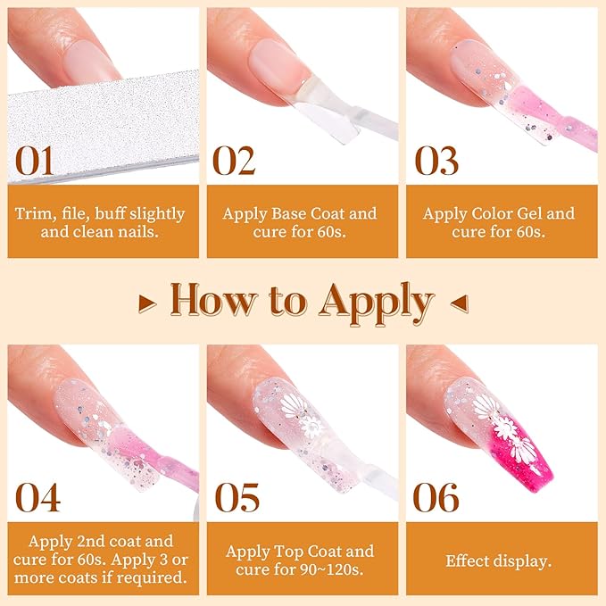 Nicedeco Gel Nail Polish 6pcs, Hema Free, Cruelty Free, Vegan, Color Changing Soak Off LED U V Gel for Nail Art Manicure Salon DIY Kit 50