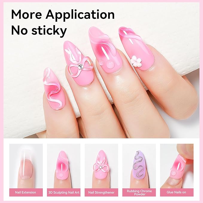 3D Nail Art Solid Builder Gel for Nails 3PCS, Clear White Pink 3D Sculpting Hard Gel Non-Stick Hand, for Modeling, Sculpture, Nail Extension UV/Led Manicure DIY at Home 18g*3Colors