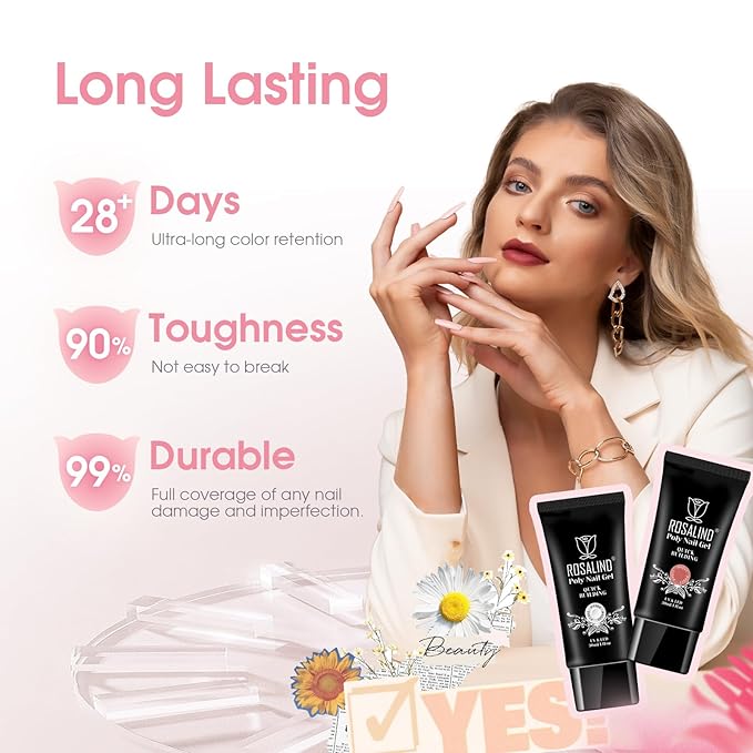 ROSALIND Clear&Deep Nude Extension Gel, 2 PCS 30ml Deep Nude Pink & Clear Poly Nail Gel Kit with UV Lamp