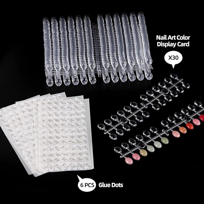 Tbestmax 720 Pcs Nail Polish Swatch Dots, Cat Eye Shape False Nail Polish Color Display Tips with Adhesive Sticker for Nail Polish Training Practicing
