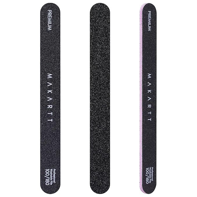 Makartt Nail File, 100/180 Grit Emery Boards for Nails, Professional Washable Doubled Sides Filer Kit for Medium and Gentle Filing Manicure Tools(Black-2pcs Trial Set)