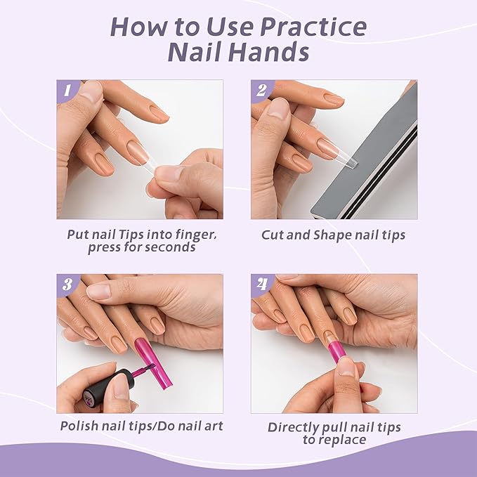 Practice Hand for Acrylic Nails,Realistic Silicone Professional Mannequin Hand,with Flexible Fingers for Acrylic Nails,Nail Art Training,Ideal Practice Tool for Manicure Beginners