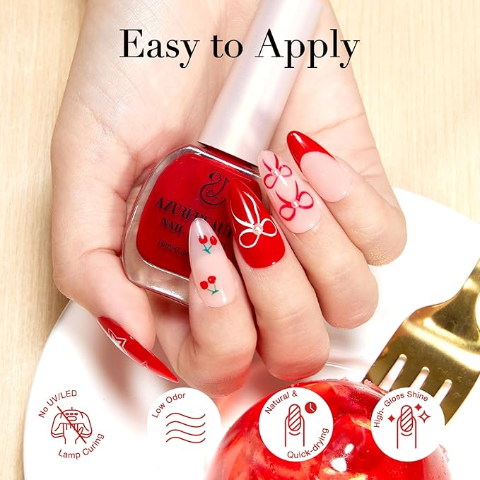 AZUREBEAUTY Red Nail Polish Burgundy Quick Dry Natural Infinite Shine Nail Lacquer Fingernail Polish Strengthening Treatment Kit Salon-Quality for Women Valentine's Day Gift