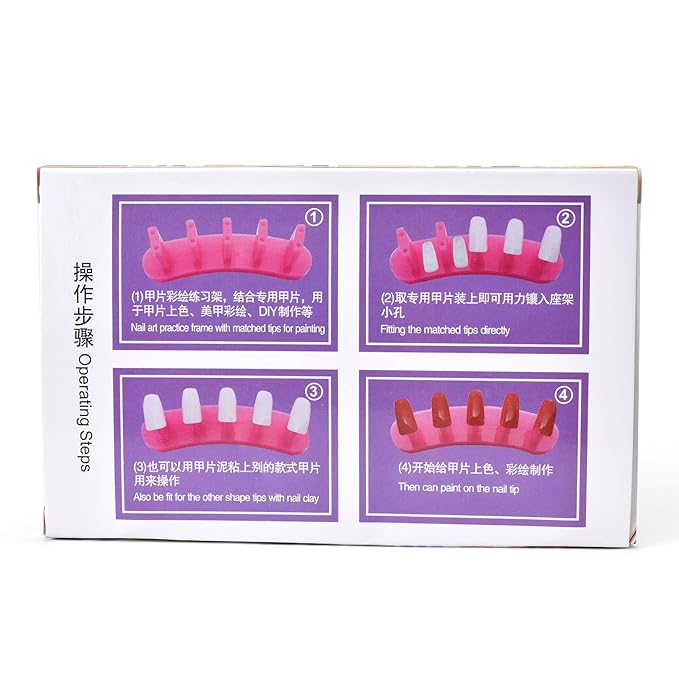 3pcs False Nail Art Tips Practice Display Stand Tool with 10 pcs False Nail Tips for Gel Nail Polish DIY Nail Training Tools (Black)
