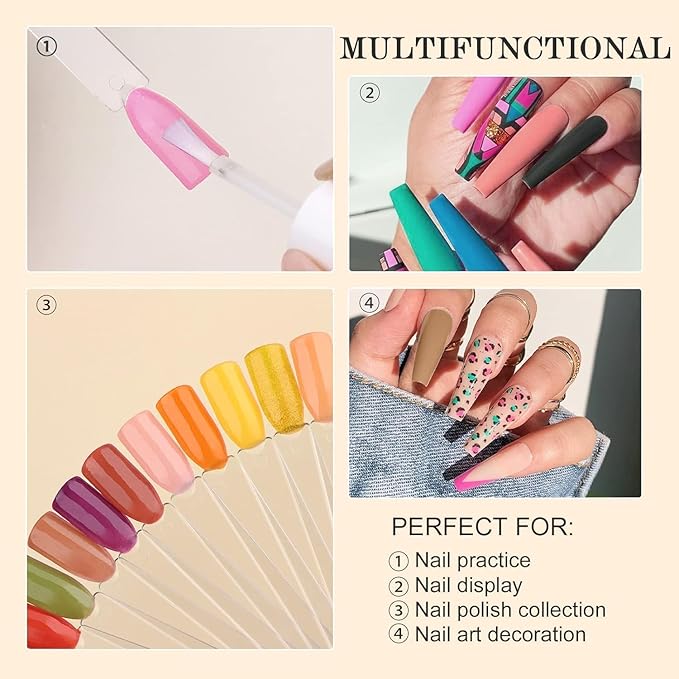 Nail Color Swatches Sticks with Ring, 50Pcs Clear Fan Shape Nail Art Polish Display Tips with Number Stickers False Nail Sample Sticks, Transparent nail Practice-Tips for Manicure