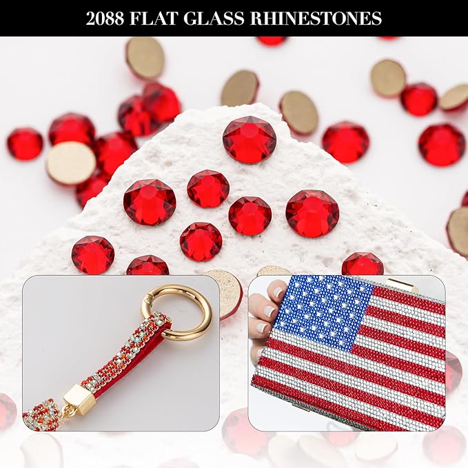 Novani Dark Red Rhinestones 1440pcs Flat Back Round Rhinestone Style 2088 Sparkly Crystal Gemstones for Nail Art and Crafting SS16,3.8-4.0mm