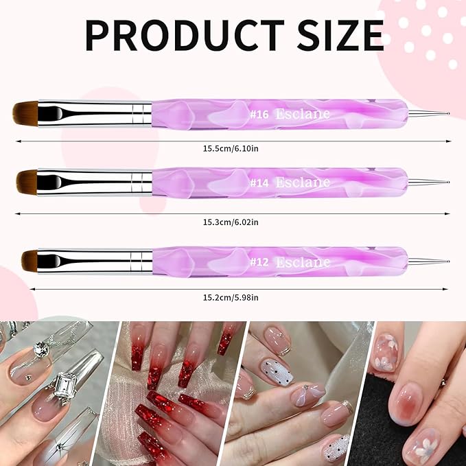 French Manicure Brush, Esclane 2 Way French Nail Brush with Dotting Tool for Manicure Cuticle Clean Up Nail Art Design, French Tip Brush (Purple, #16)