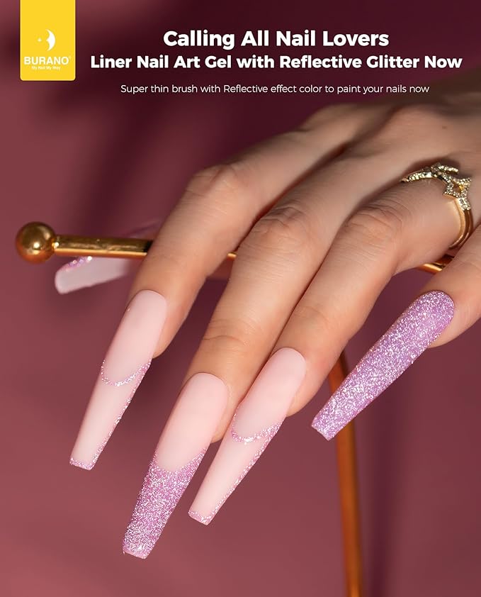 BURANO Gel Nail Polish Liner Nail Art Polish, Silver Gold Painted Gel Nail Design Polish 2 Bottle 8ml, Build in Thin Nail Brush Curing Required LX16 LX28