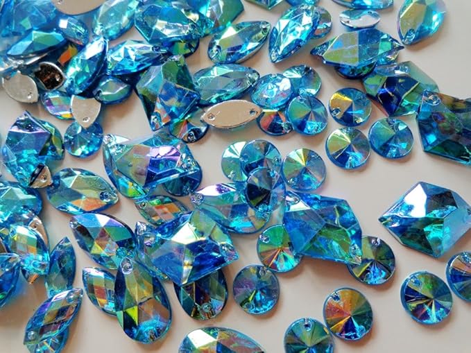 300pcs Mixed Shape Size deep Blue Crystal sew on Rhinestones Acryl Loose Beads Hand Sewing Strass