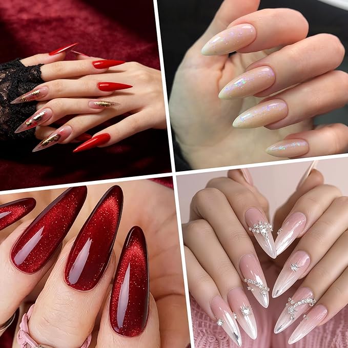 Ranrose 120PCS Short Nail Tips,Short Soft Gel Stiletto Nail Tips Half Cover False Nail Almond Shape Point Acrylic Sharp Artificial False Nail For DIY