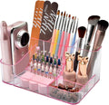 ANRUI Nail Drill Holder, 28 Holes Acrylic Nail Drill Bit Holder, Professional Nail Drill Desk Organizer Case and Storage Box for Manicure Tools - Pink (Not included Tools)