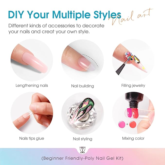 ROSALIND 20 Colors Poly Nail Gel Kit with Mini Nail Lamp Glitter Christmas Poly Nail Gel Kit Collection with Tools Clear All Seasons Classic Colors Halloween Starter Kit