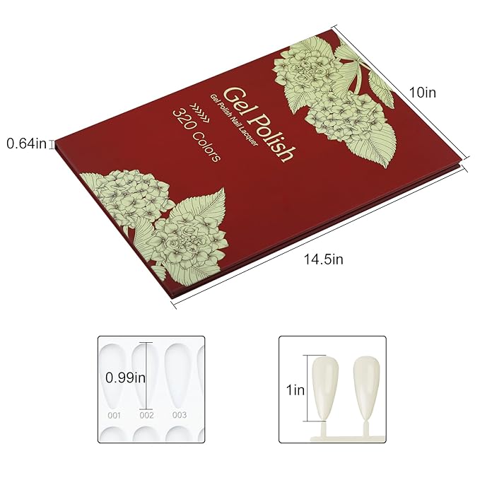 320 Nail Color Chart Book,Nail Color Display Book with 480 Nail Tips & 1-400 Number Labels,Professional Nail Color Swatches Book for UV Gel Polish Nails Art Design(Red)