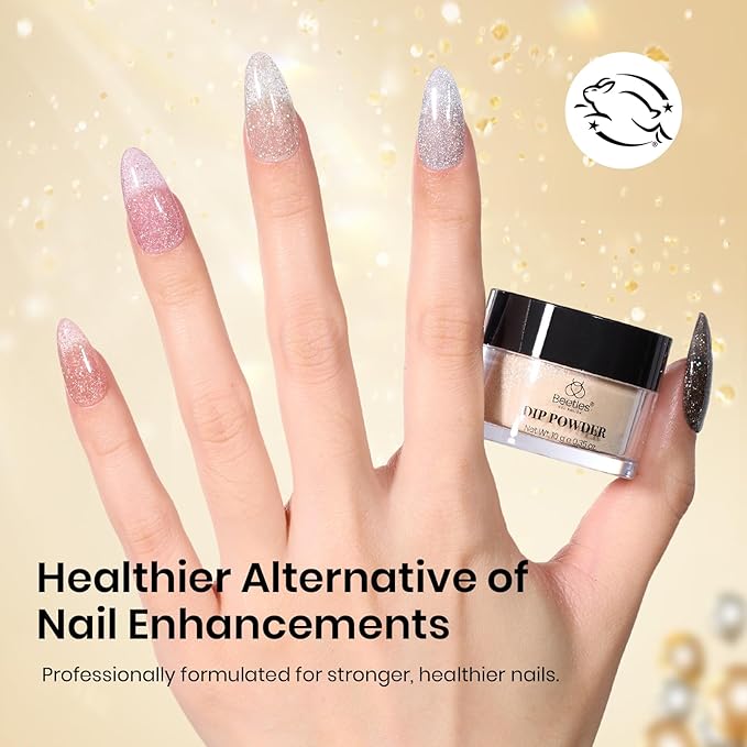 Beetles Dip Powder Nail Kit, 6 Colors Dipping Powder Nude White Pink Grey Yellow Glitter with Base Top Coat Activator and Tools All Season for French Nail Art DIY Home Manicure Salon Luxury Radiance