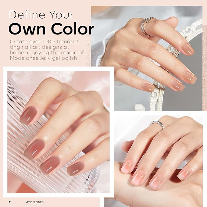 modelones Jelly Gel Nail Polish, 6 Colors Fall Nude Brown Pink Gel Polish Neutral Nail Art Design Translucent Soak Off LED Nail Lamp Manicure Salon DIY Girls Women Gift