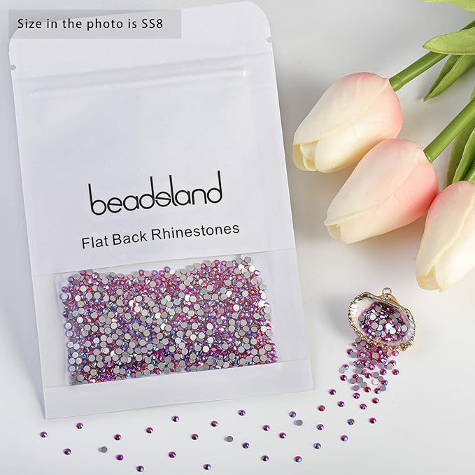 Beadsland Flat Back Crystal Rhinestones Round Gems for Nail Art and Craft Glue Fix, Light Siam AB, 2.3-2.5mm, SS8/1440pcs