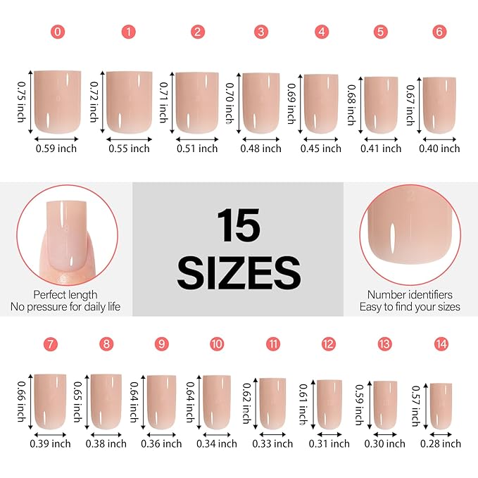 AILLSA RealFit Nude Tone Mixed Color Press On Nails Short Square, 4 in 1 False Nail Tips Set Long Lasting Fake Nail Extensions For Nail Art DIY 150 PCS