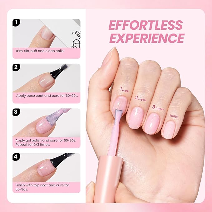 Beetles Pink Glitter Gel Polish Set - 6 Colors Valentine's Day Jelly Gel Polish Kit Shimmer Pink Sheer Translucent Effect Soak off UV Nail Concealer Nail Art Salon Manicure Spring Gift for Women