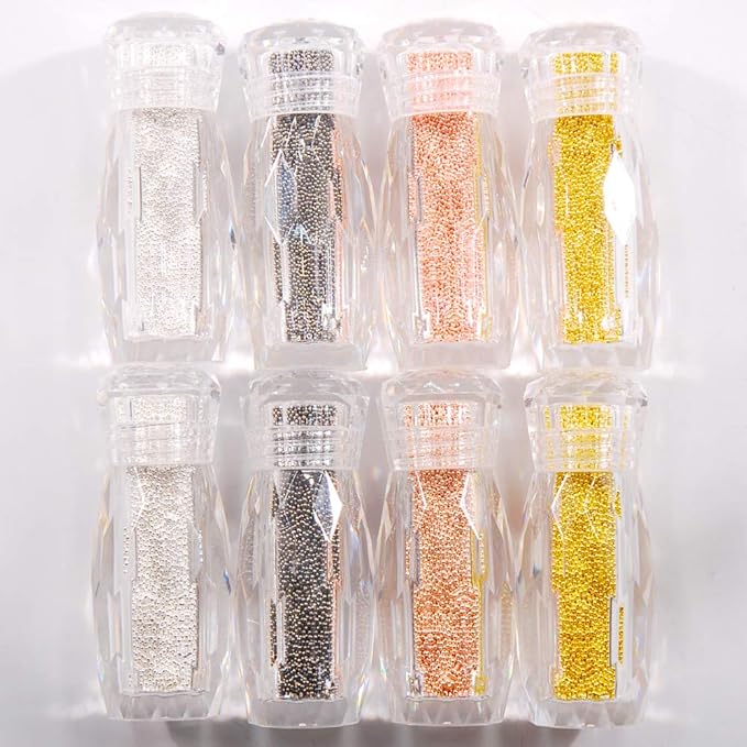0.8MM and 1.0MM Metallic Caviar Nail Beads The Shape Of Round For Nail Art Decoration 3D Metal Nail Ball Set Of 8