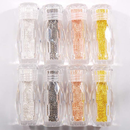 0.8MM and 1.0MM Metallic Caviar Nail Beads The Shape Of Round For Nail Art Decoration 3D Metal Nail Ball Set Of 8