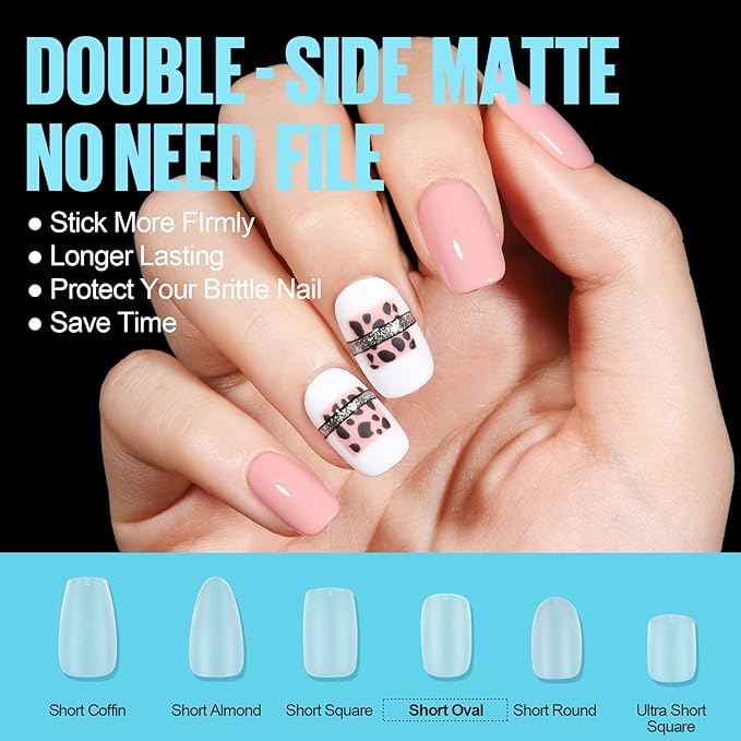 TOMICCA Oval Nail Tips - 15 Size Full Matte Gel Tips, 360PCS Pre-shaped No Need Nail Files and Base Coat Full Cover Nail Tips for Nail Extensions