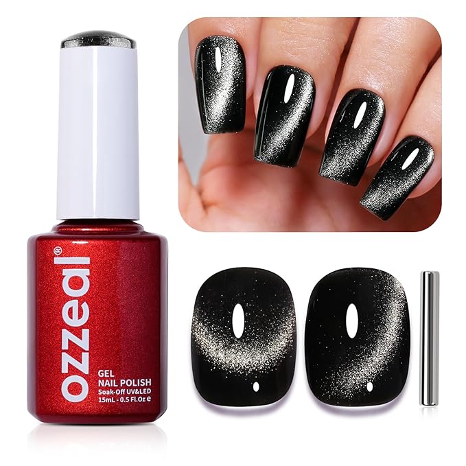 Cat Eye Gel Nail Polish,15ML Black Magnetic Gel Polish Spring Summer Glitter Diamond Shimmer Sparkle Soak off UV LED Light for Nail Art DIY