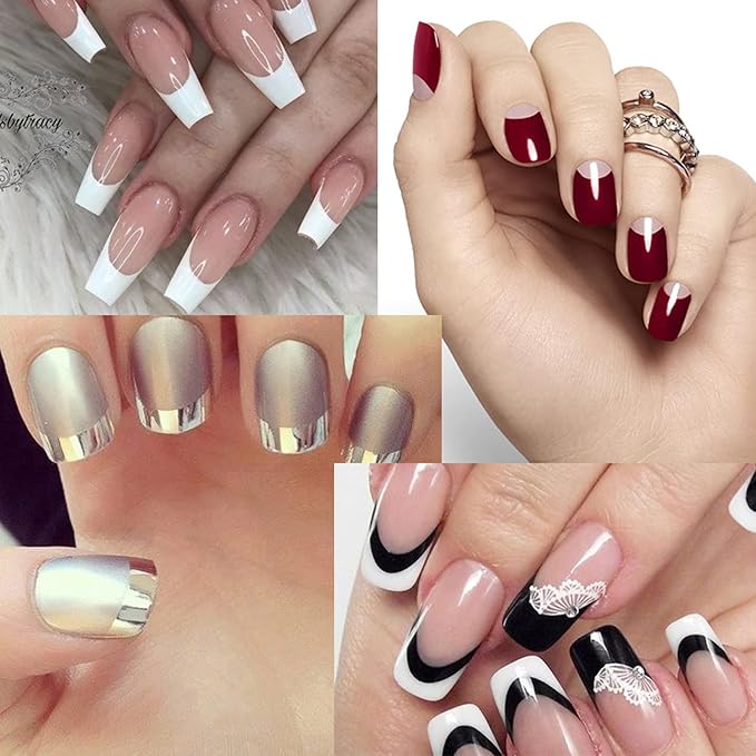TailaiMei 36 Sheets 1368 Pieces French Manicure Nail Art Stickers, 3 Designs Self-Adhesive Nail Tips Guides for DIY Decoration Stencil Tools (3 Moon Shape Design, 36 Sheets)