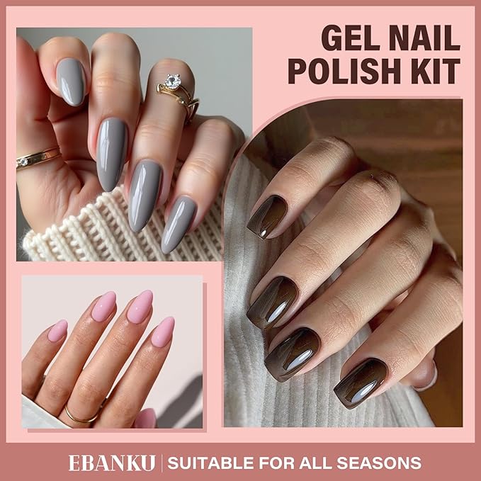 EBANKU 6 Pcs 15ML Pink Gel Nail Polish Set, Same Color Same Bottle Nude Brown Fall Soak Off Gel Nail Polish Kit Nail Art Manicure Gifts for Women
