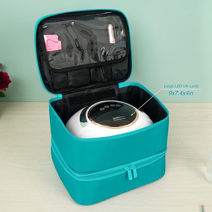 ButterFox Nail Polish Organizer Storage Case, Fits Nail Dryer Lamp and 30-40 Bottles (0.5 fl oz), Nail Supplies Holder Travel Bag - Turquoise